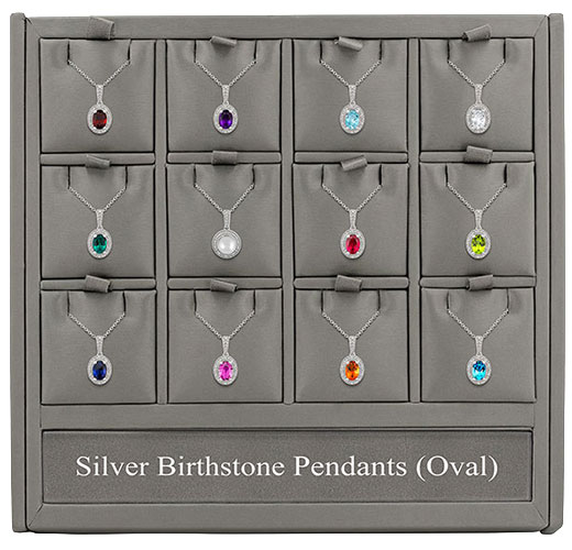 Silver Oval Birthstone Pendants