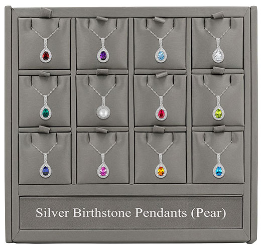 Silver Pear Birthstone Pendants